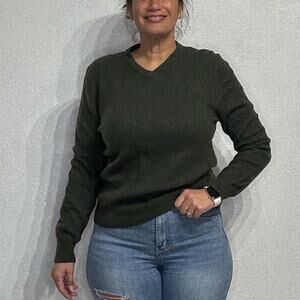 Article 365 Olive Green Cashmere V-Neck Sweater Sz XL